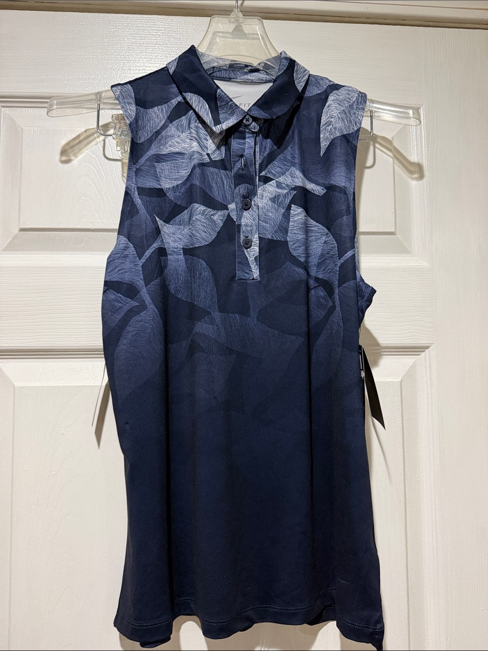 Nike Navy Leaf-Print Sleeveless Polo Tank